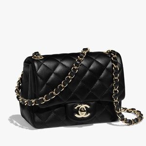 SOLD! Chanel classic mini square black lambskin lghw